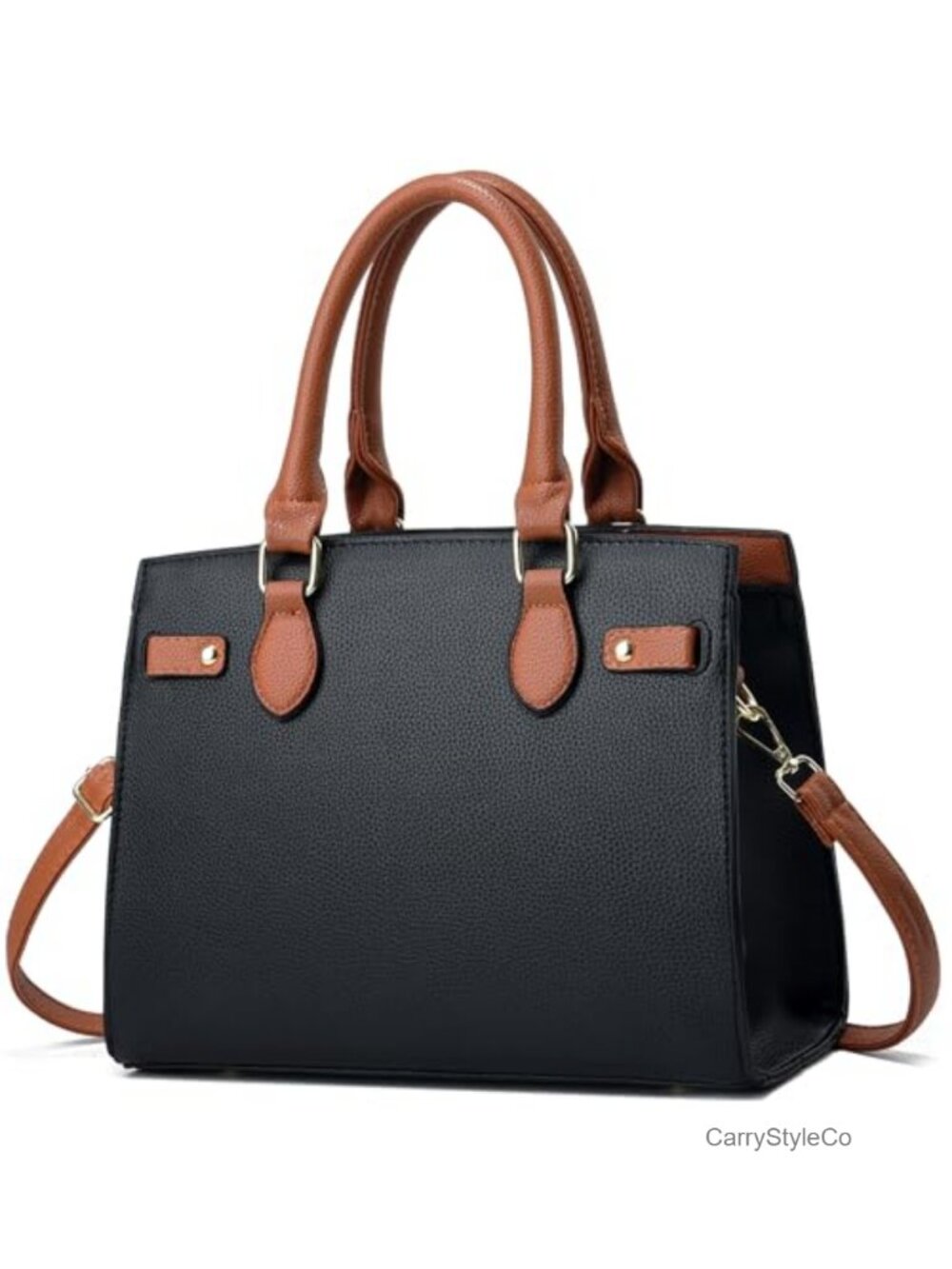 Faux Leather Satchel Purse with Shoulder Strap Top Handle Tote Handbag